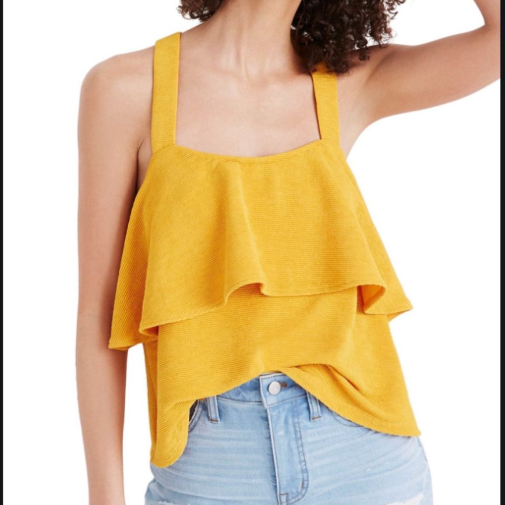 MADEWELL Texture Thread Tiered Yellow Ruffle Tank